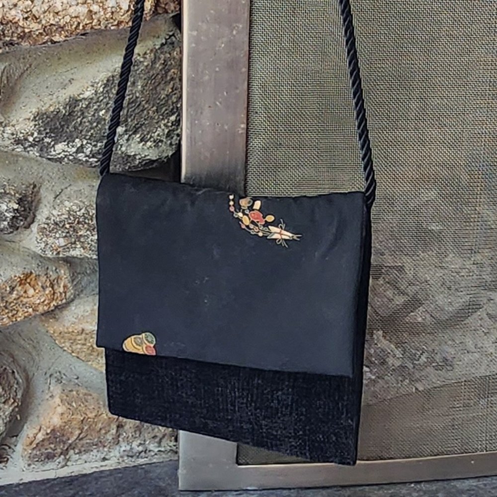 Asian Inspired Flap Over Chenille Crossbody Shoulder Bag